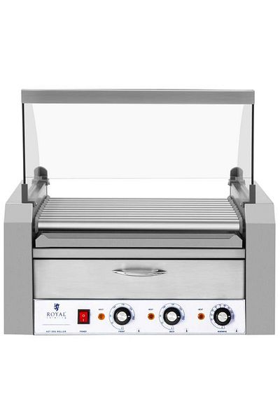Royal Catering Grătar cu role cu capac și sertar de încălzire pentru chifle 20 cârnați HotDog 2600W 230V