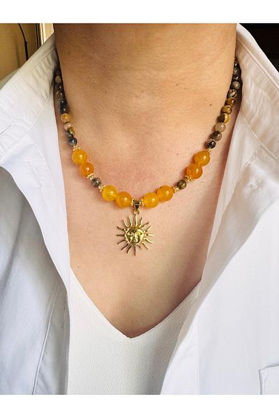 DEVİ fashion Sun Natural Stone Design Necklace 45 cm