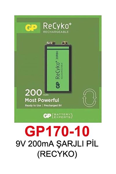 GP 9V 200mA ŞARJLI PİL (RECYKO)