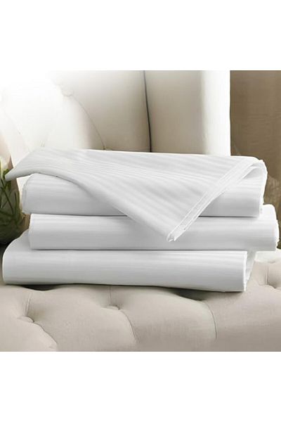 INFINI HOMES White Stripe Fitted Sheet Brushed Hotel Quality 90 GSM Ultra-Soft Wrinkle Resistant - B