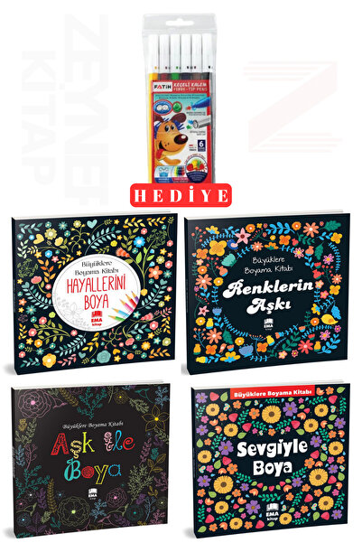 Ema Kitap Büyüklere Boyama Kitabı 4 Mandala Set(6'lı Boya Kalemi Hediye)
