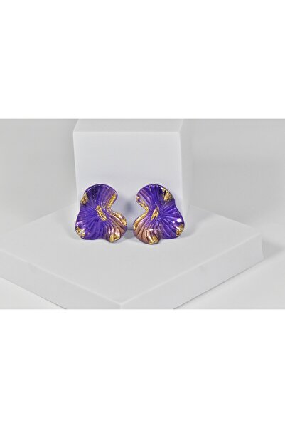 NARRU Cercei lucrati manual, violet si auriu, Antheia 15