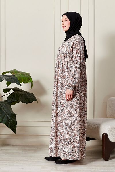 fistan Shirred Robadan Buttoned Front Viscose Fabric Tesseture Clothing Mother Dress Prayer Dress