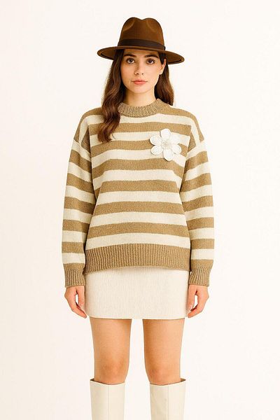 AGD COLLECTİON Striped Oversize Sweater
