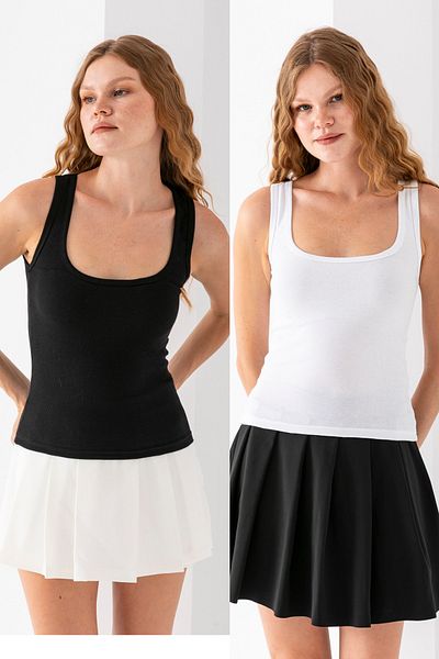 lidya lingerie قميص نسائي أساسي مكون من قطعتين من Pery باللونين الأسود والأبيض وياقة مفتوحة 3001