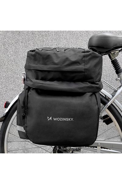 WOZINSKY Pojemna torba rowerowa 60 l na bagażnik + osłona przeciwdeszczowa czarna