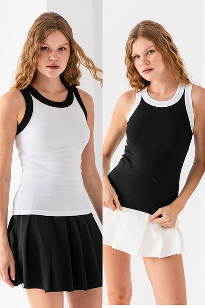 lidya lingerie قميص داخلي أساسي للسيدات من Merry مكون من قطعتين مخطط باللونين الأبيض والأسود وياقة رسن 3002