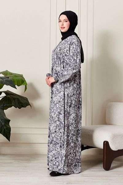 fistan Shirred Robadan Buttoned Front Viscose Fabric Tesseture Clothing Mother Dress Prayer Dress