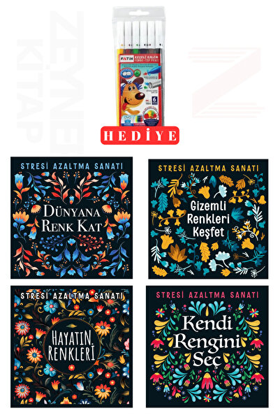 Ema Kitap Stresi Azaltma Sanatı Serisi 4 Mandala Set(6'lı Boya Kalemi Hediye)