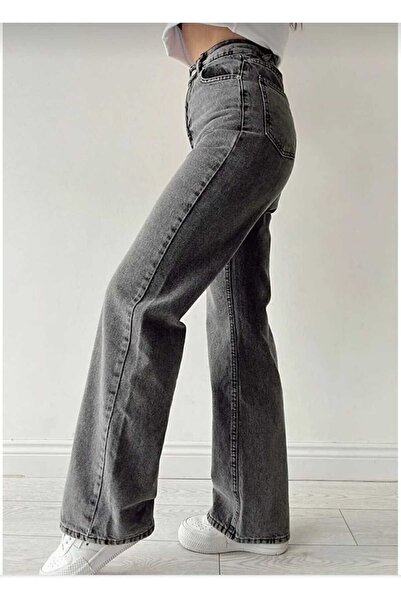 Lixera Smoked Snow Wash Lycra Extra High Waist Palazzo Wide Leg Jeans