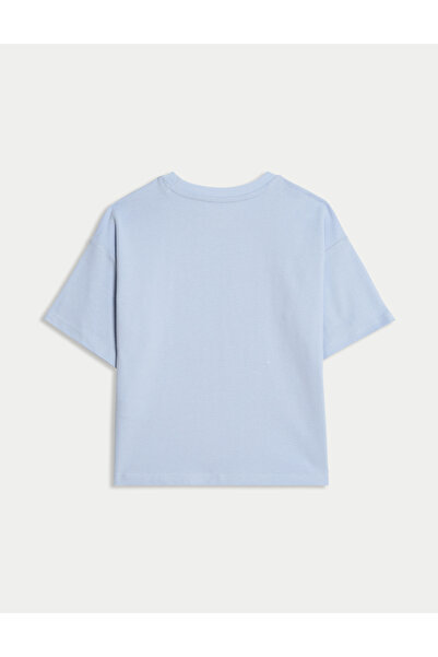 Marks & Spencer Saf Pamuklu Payetli Sloganlı Tişört (2-8 Yaş)