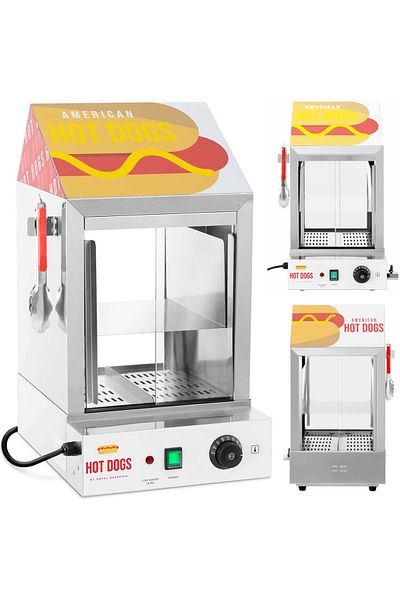 Royal Catering Vitrină încălzitoare pentru 100 de hot dog-uri, cârnați, 25 de chifle, 1000W