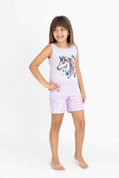 GRI MOR TEKSTIL Girl's Cotton Zero Sleeve Shorts Pajama Set