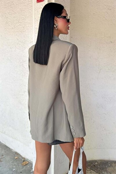 RICHMOST Viscose Women's Blazer Jacket Khaki with Stone Detail and Double Breasted Collar