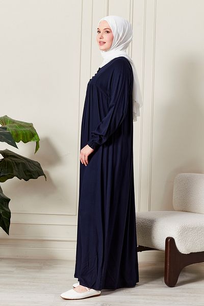 fistan Shirred Robadan Buttoned Front Viscose Fabric Tesseture Clothing Mother Dress Prayer Dress