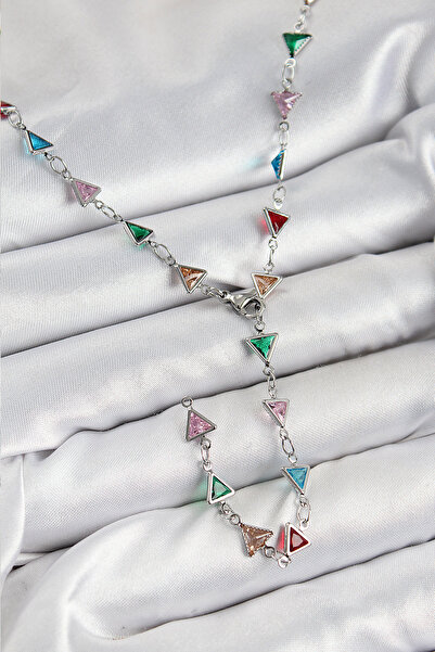 Skygo Brass Colored Zircon Stone Triangle Model Silver Color Women's Y Necklace - Tj-Bko10383