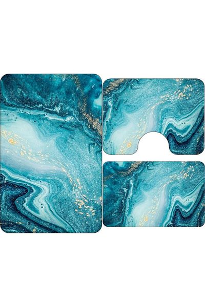 OEM Set of 3 Bath Rugs, Marble Print M3, Non-Slip, Multicolor