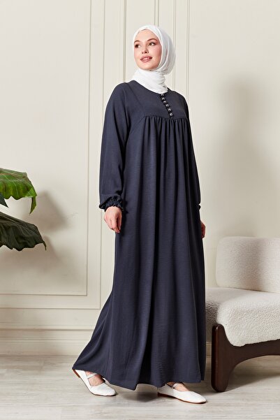 fistan Shirred Robadan Buttoned Front Viscose Fabric Tesseture Clothing Mother Dress Prayer Dress