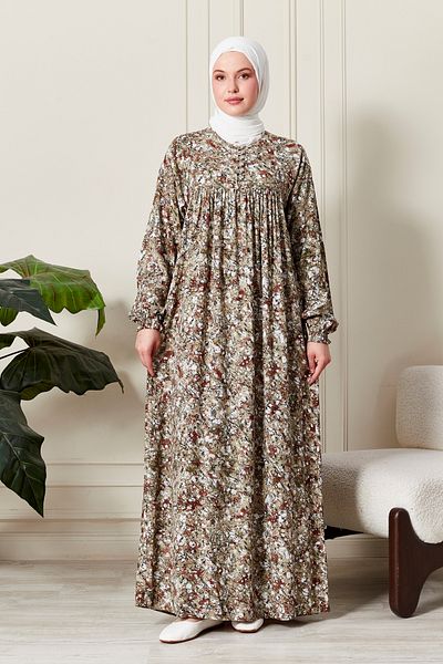 fistan Shirred Robadan Buttoned Front Viscose Fabric Tesseture Clothing Mother Dress Prayer Dress