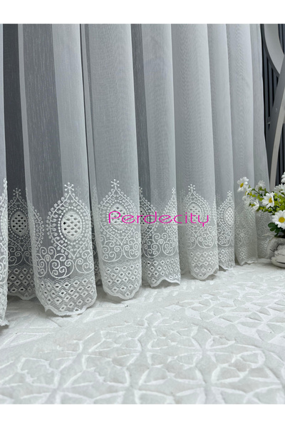 PERDECITY Bamboo Ttm Floor Skirt Hollowed Out Embroidered Tulle Curtain Tight Pleats No Wrinkle Ironing Not Ask Suitable for Any Room