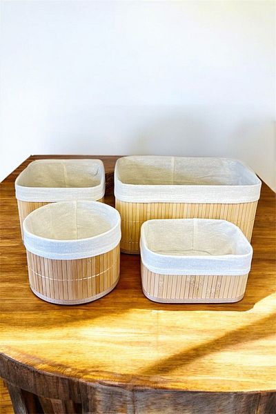 Bayev Σετ 4 Ψάθινα Καλάθια Διακοσμητικά Home Organizer Organizer Σετ καλαθιών μπαμπού πολλαπλών χρήσεων 700712