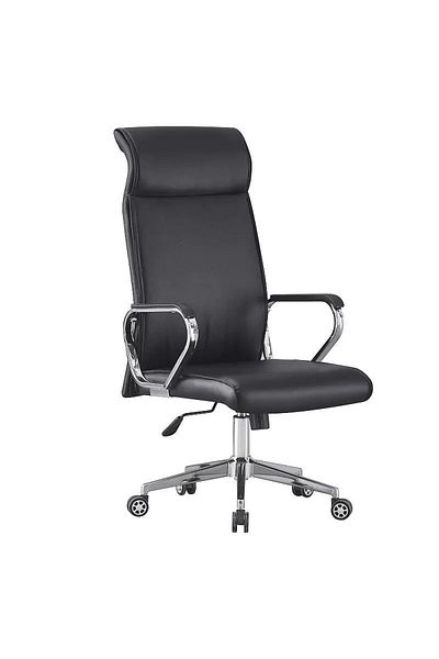 PROCART Ergonomic office chair, adjustable height 122-130 cm, -leather, chromed steel base, black