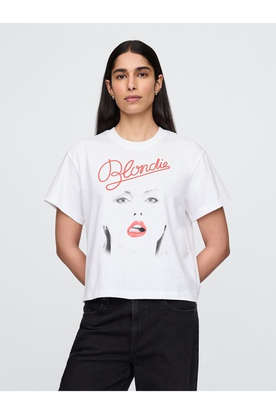 GAP Kadın Beyaz Organik Pamuk Grafik T-Shirt