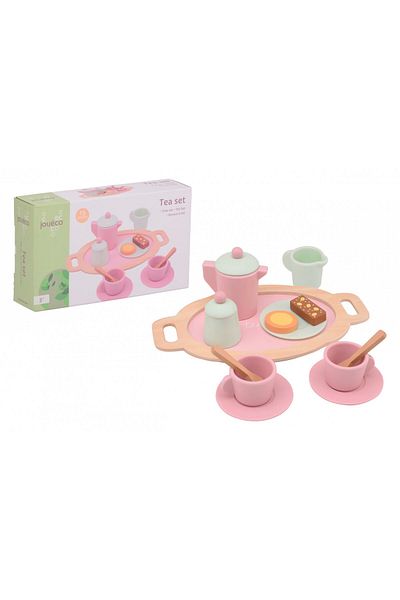 Johntoy Set de ceai din lemn, roz, Jouéco
