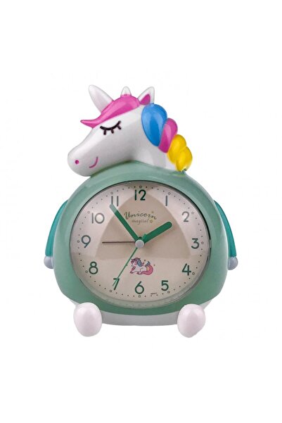 OEM Unicorn Table Clock, Plastic, Arabic Numerals, Light and Music, 15x17cm, Green