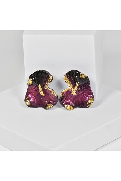 NARRU Handmade earrings, burgundy, black, gold, Antheia 16