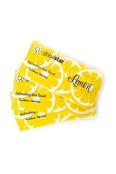 Globalstar Refreshing Wet Towels Lemon - 25pcs Premium Cotton for Hygiene & Freshness