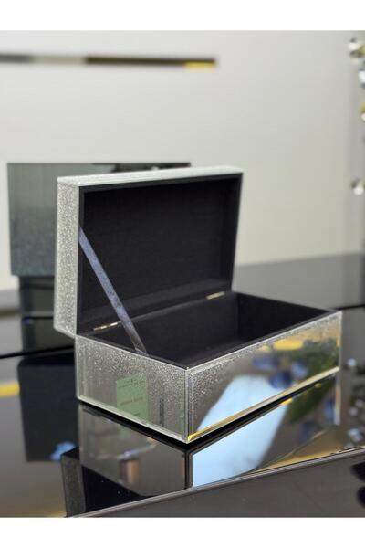 AROW Mirrored Jewelry Box, Flower Detail, 21/13 Cm, Gray Color, Stylish and Elegant Design