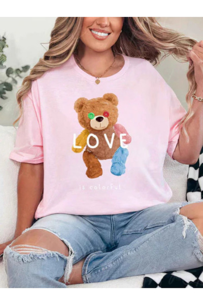 Sarah's Boutique Tricou de damă – 100% bumbac – Ursuleți de pluș „IUBIRE COLO...