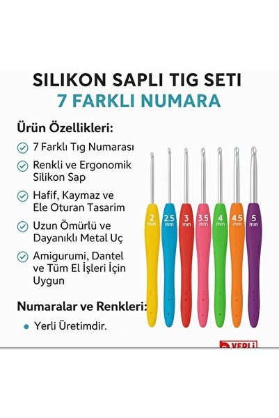 BALIM ÖRGÜ EVİ En çok Kullanılan 7 farklı mm Silikon Saplı Tığ Seti (2-2.5-3-3.5-4-4.5-5 mm)