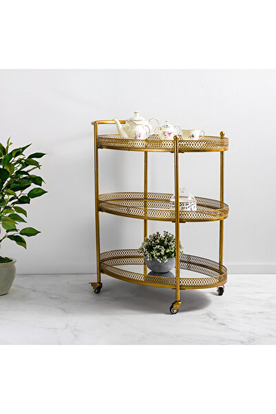 homez عربة تقديم معدنية ذهبية بثلاث طبقات 78.5*45.5*90 سم