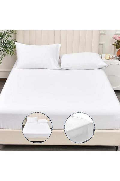 INFINI HOMES White Fitted Sheet Brushed Hotel Quality 90 GSM Ultra-Soft Wrinkle Resistant - Bottom S