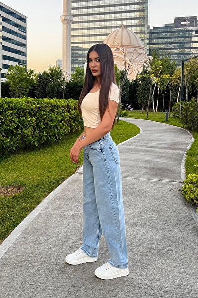 BİKELİFE Women's Street Style Loose Cut Wide Leg Baggy Jeans