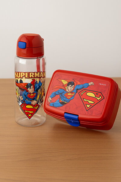 Alper Banyo Superman Desenli Çocuk Beslenme Kabı ve Suluk Seti – 2 Parça Okul Seti (726-783)