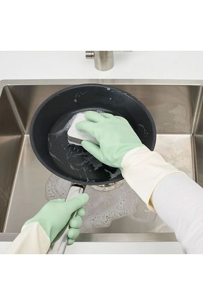 IKEA Rınnıg General Cleaning and Dishwashing Gloves, Green-Off White Gloves, S, 2 Pieces