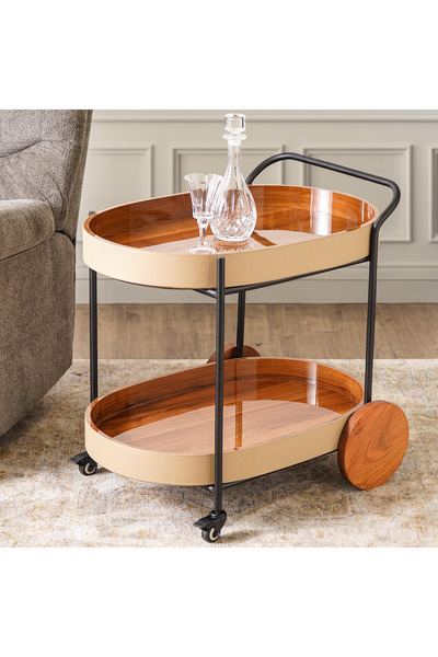 homez leather trolley cart in beige 80*52*72cm