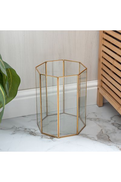homez glass and gold trash bin
