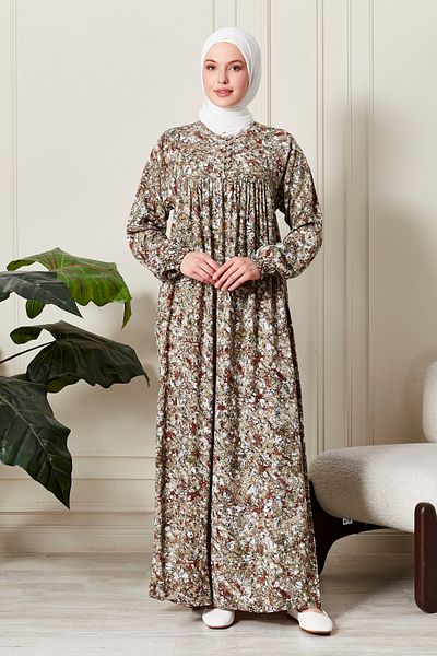 fistan Shirred Robadan Buttoned Front Viscose Fabric Tesseture Clothing Mother Dress Prayer Dress