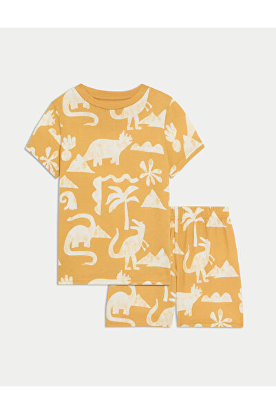 Marks & Spencer Saf Pamuklu Dinozor Baskılı Kısa Pijama Takımı (1–3 Yaş)