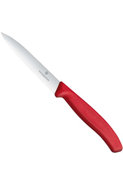 Victorinox Nóż do jarzyn z ząbkowanym ostrzem dł. 100/212 mm - czerwony