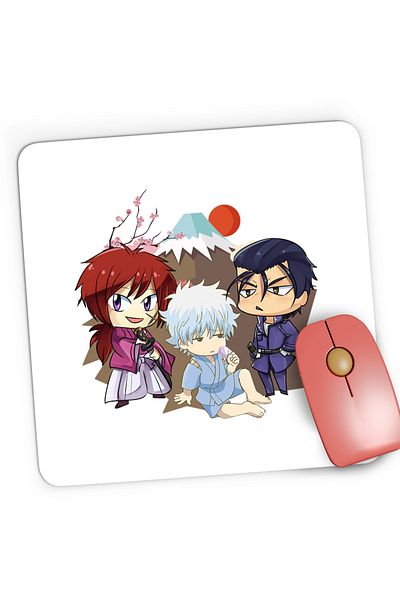 OEM Mousepad Gaming Rurouni Kenshin Chibi Trio Kenshin Gintoki Hajime, 21x19 cm