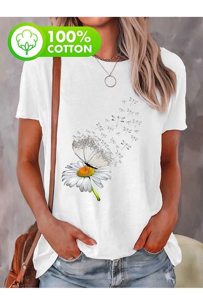 Pink Sky Unisex βαμβακερό λευκό oversize μπλουζάκι με στάμπα "Daisy and Ladybug" με λαιμόκοψη