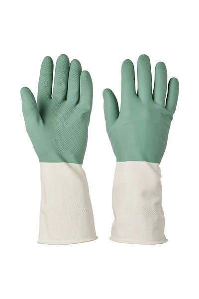 HOLLYHOME General Cleaning and Dishwashing Gloves, Green-Tinted Off-White Gloves, M, 2 Pcs