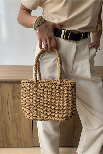 Mupa Shoes Women's Straw Handbag Camel Straw