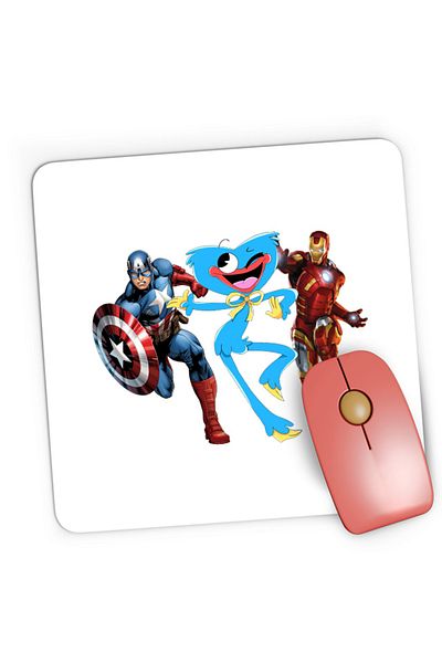 OEM Mousepad Gaming Huggy Wuggy Captain America Ironman Funny Team Scary, 21x19 cm