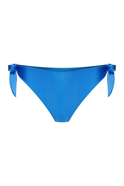 ESOTIQ Side Tie Bikini Bottom Low Waist Brief with Wide Straps Glossy Fabric | Truffle